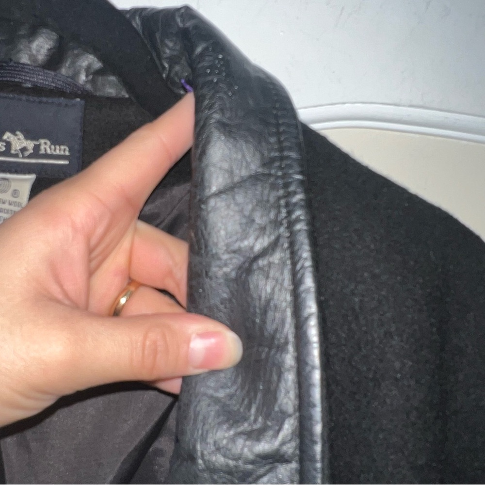 Vintage Hunter’s Run Pure New Wool And Leather Trim Black Long Coat - Picture 7 of 14